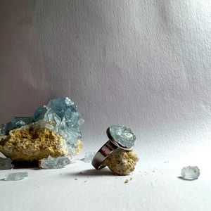Celestite Crystal Adjustable Ring